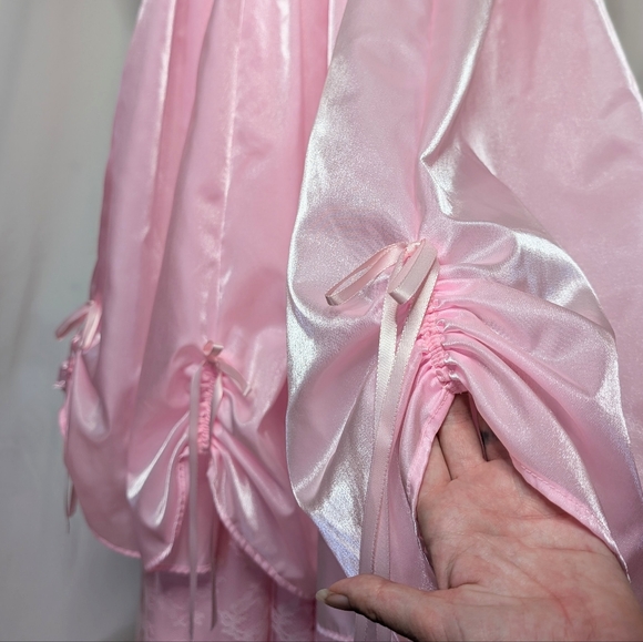 Vintage 70s Pink Iridescent Taffeta & Lace Off Shoulder Ball Gown Fairy Princess - Picture 8 of 14